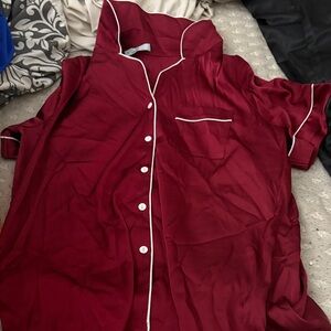 Women's Burgundy Satin Pajama Top